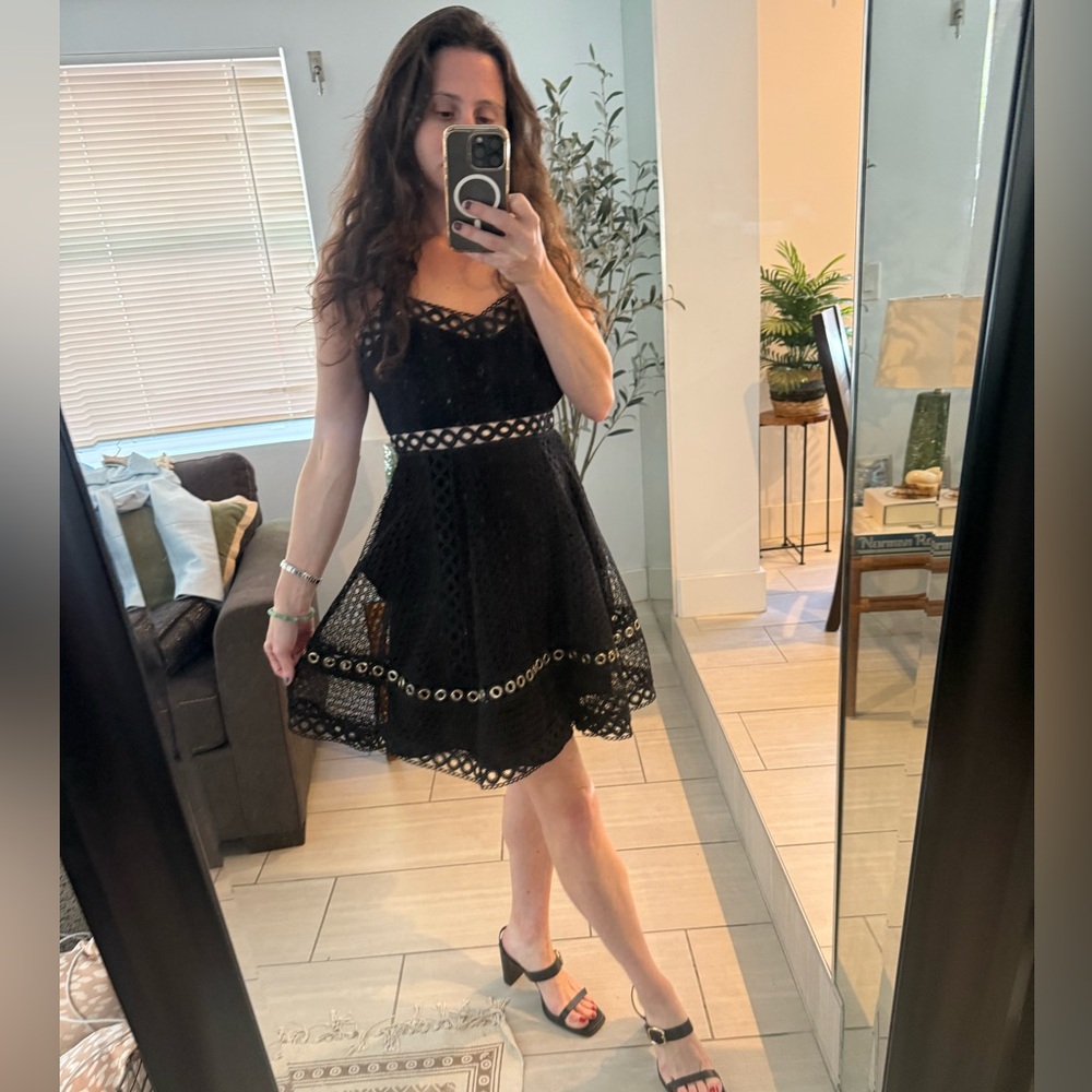Maje Black Lace Eyelet Fit & Flare Dress